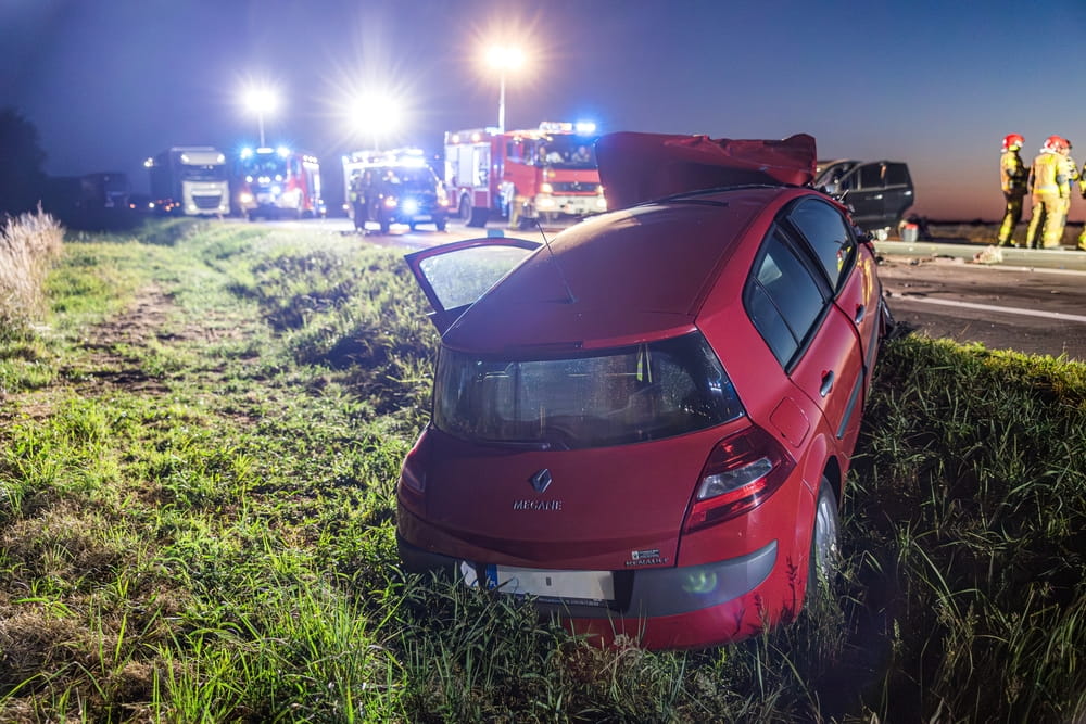 Vehicle accident scene following a crash caused by distracted driving