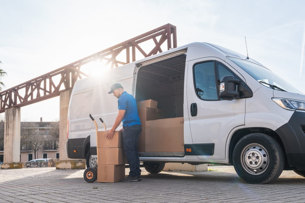 Moving truck being loaded before a residential relocation